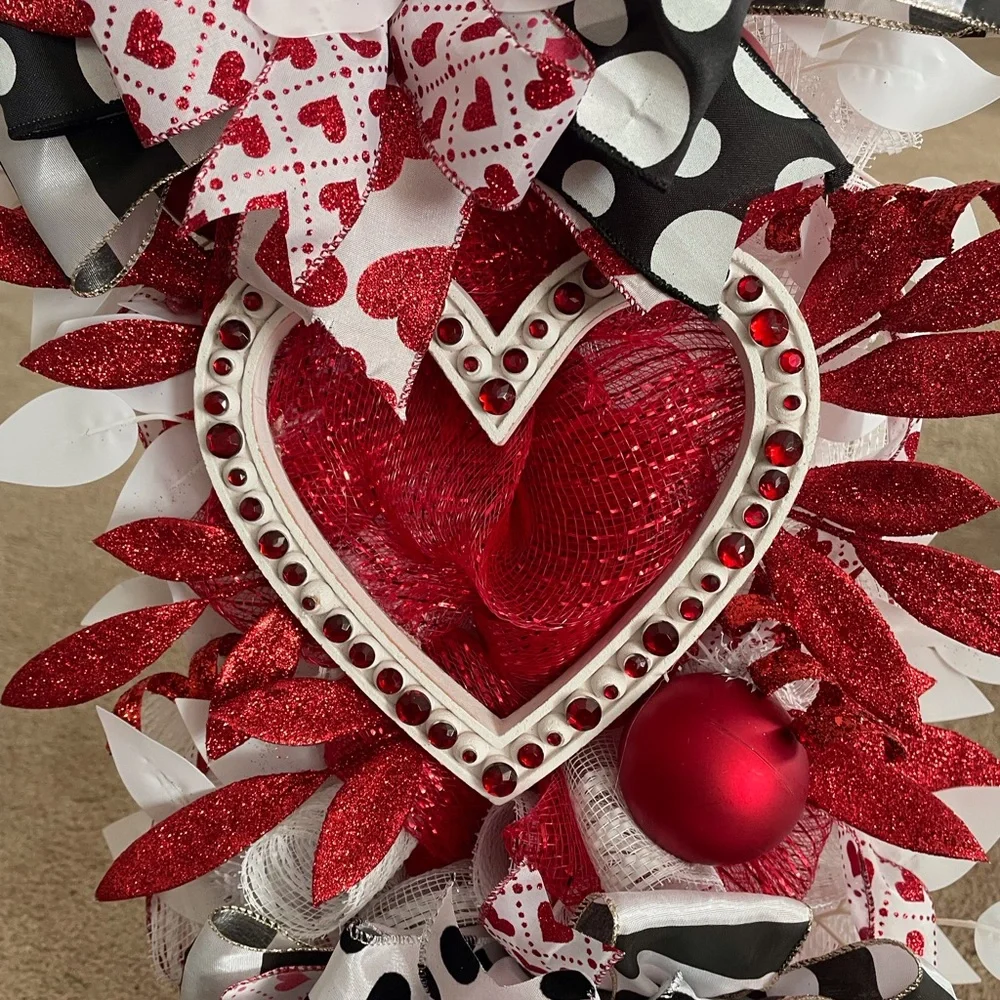 Valentine Festive Red and White Heart Wreath